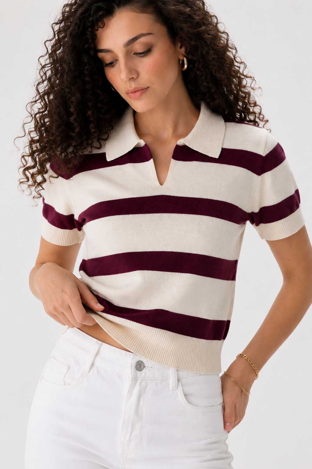 V neck top knitted cherry